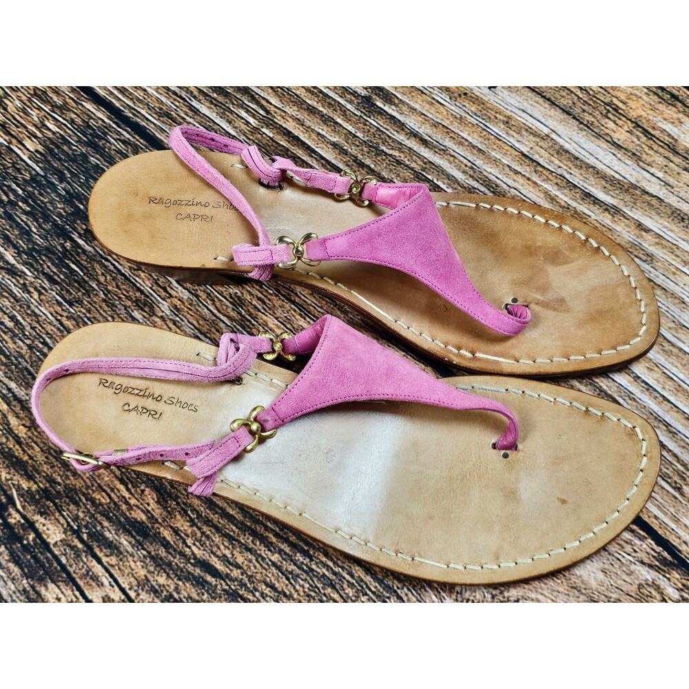 Ragozzino Capri Handmade Italy All Leather Sandals Pink Suede Women EU 42 US 11